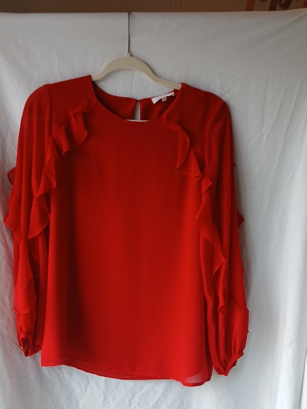 Calvin Klein Red Ruffle Sleeve Blouse